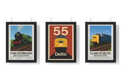 Build Your Own Train Poster Set - set of Flying Scotsman Poster, Class 55 Deltic Poster – Retro British Rail Train Print, Railway Wall Art, Class 55 Deltic Poster