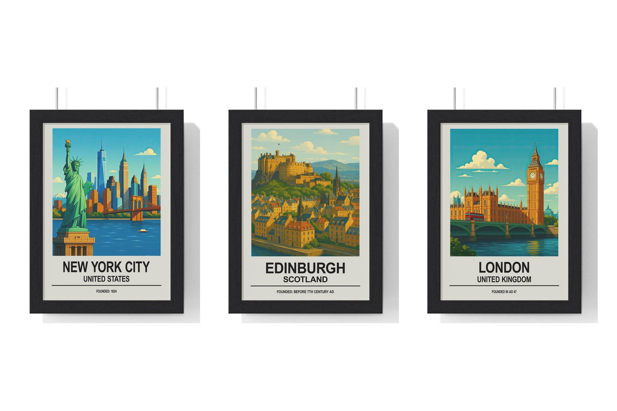 Build Your Own Travel Poster Set - set of New York City Poster, Edinburgh Poster, London Poster