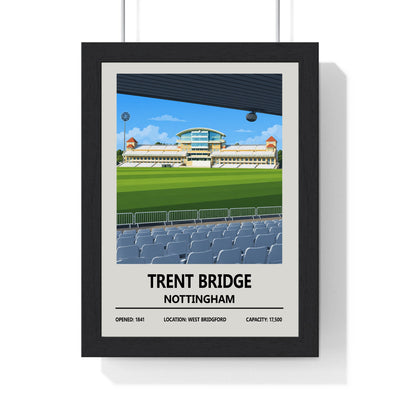 Trent Bridge cricket ground print framed in a black frame, ready to hang