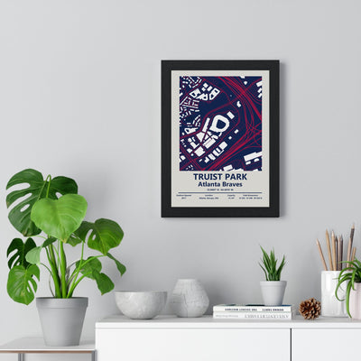 Truist Park map print framed on a living room wall
