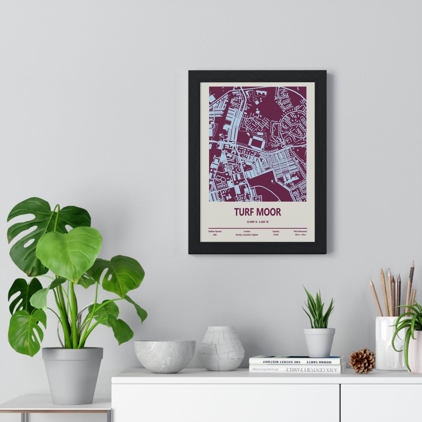 Framed Turf Moor Stadium map print