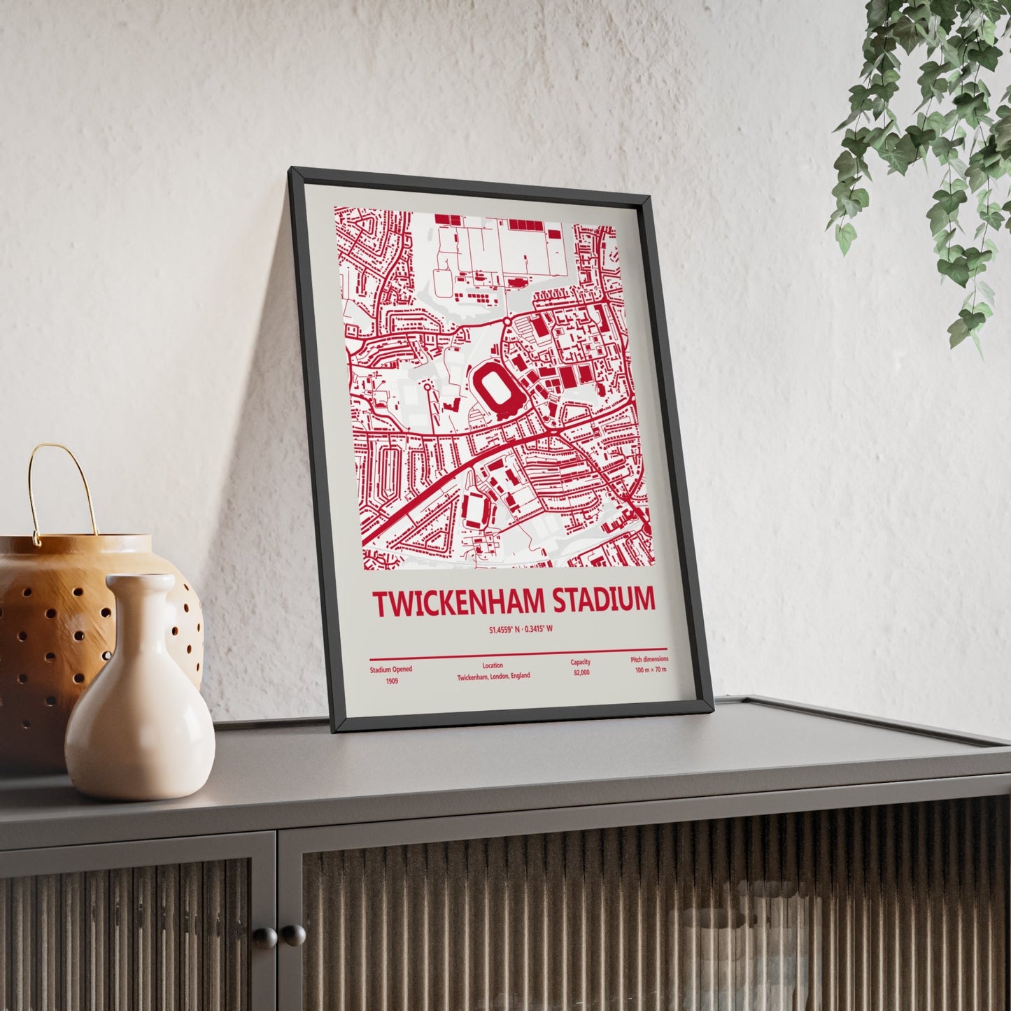 Framed Twickenham Stadium England Rugby Stadium map print