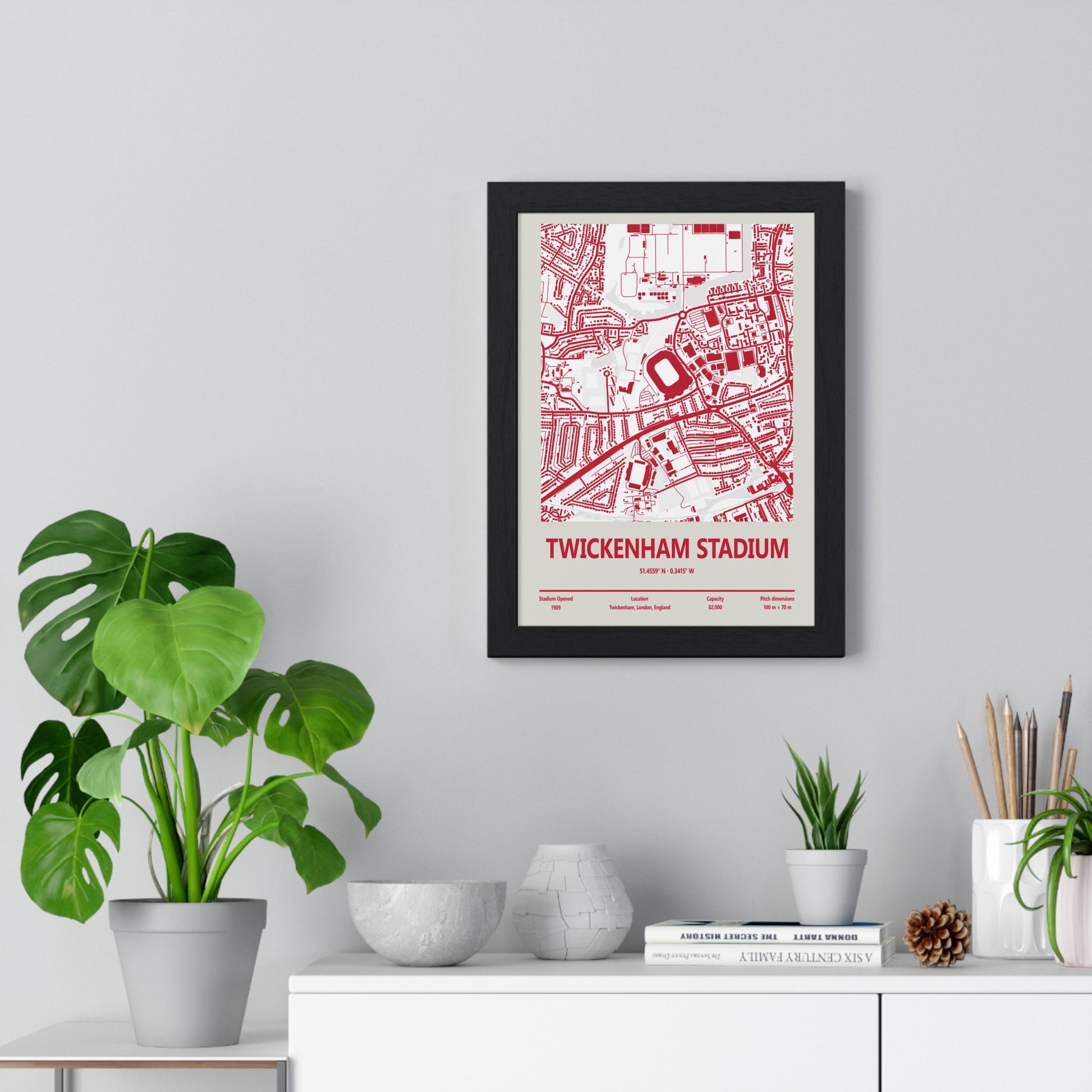 Framed Twickenham Stadium England Rugby Stadium map print