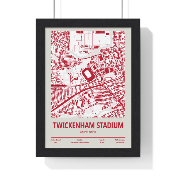 Framed Twickenham Stadium England Rugby Stadium map print