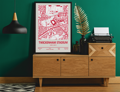 Framed Twickenham Stadium England Rugby Stadium map print wall display