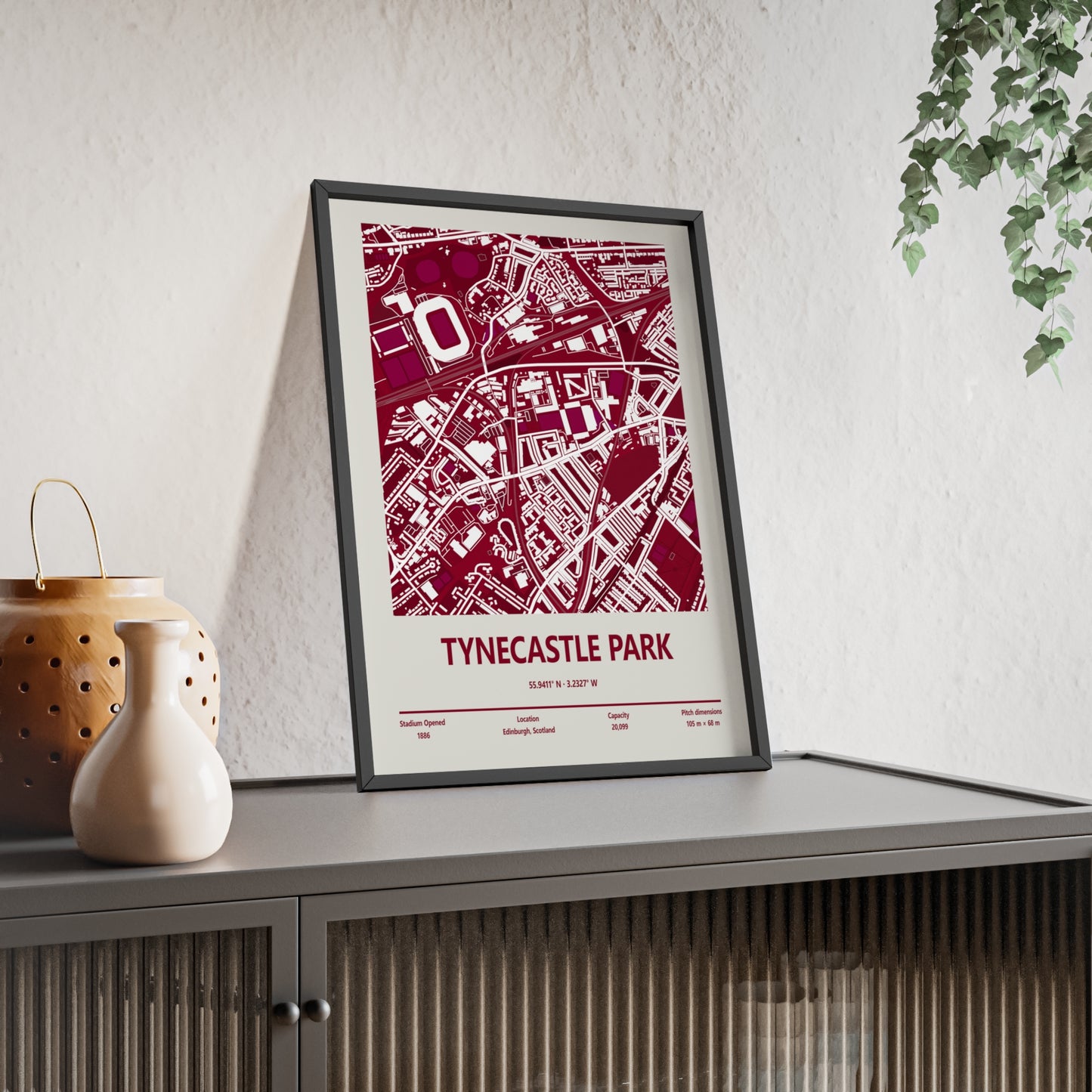 Tynecastle Park stadium map framed poster lifestyle mockup