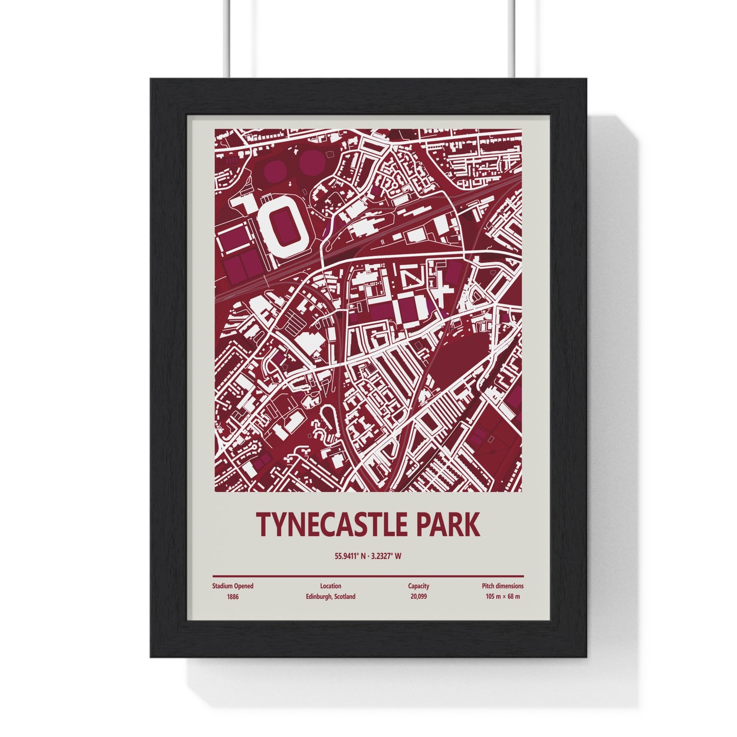 Tynecastle Park stadium map print framed Hearts FC wall art