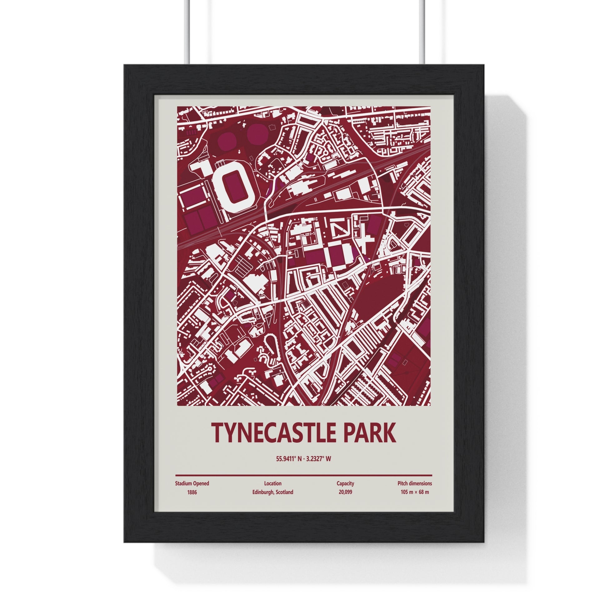 Tynecastle Park stadium map print framed Hearts FC wall art
