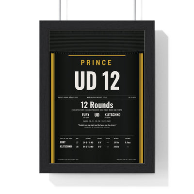 Fury v Klitschko 2015 Boxing Poster framed in a black frame, ready to hang