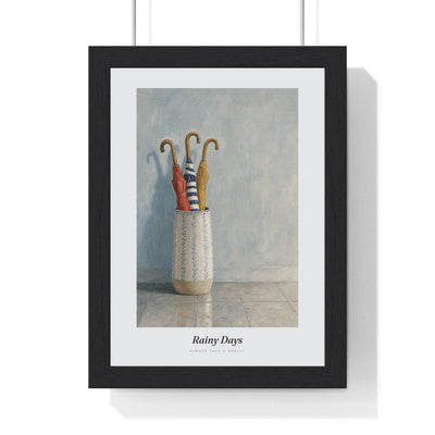 Umbrella Stand Print framed in a black frame, ready to hang