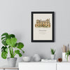 Wedding venue illustration from photo: a stone manor house painted in watercolour and ink, with the couple names, venue name and wedding date, framed anniversary print