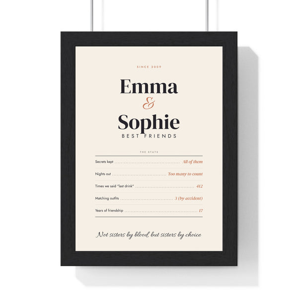 Personalised Best Friends Print - framed cream best friends print