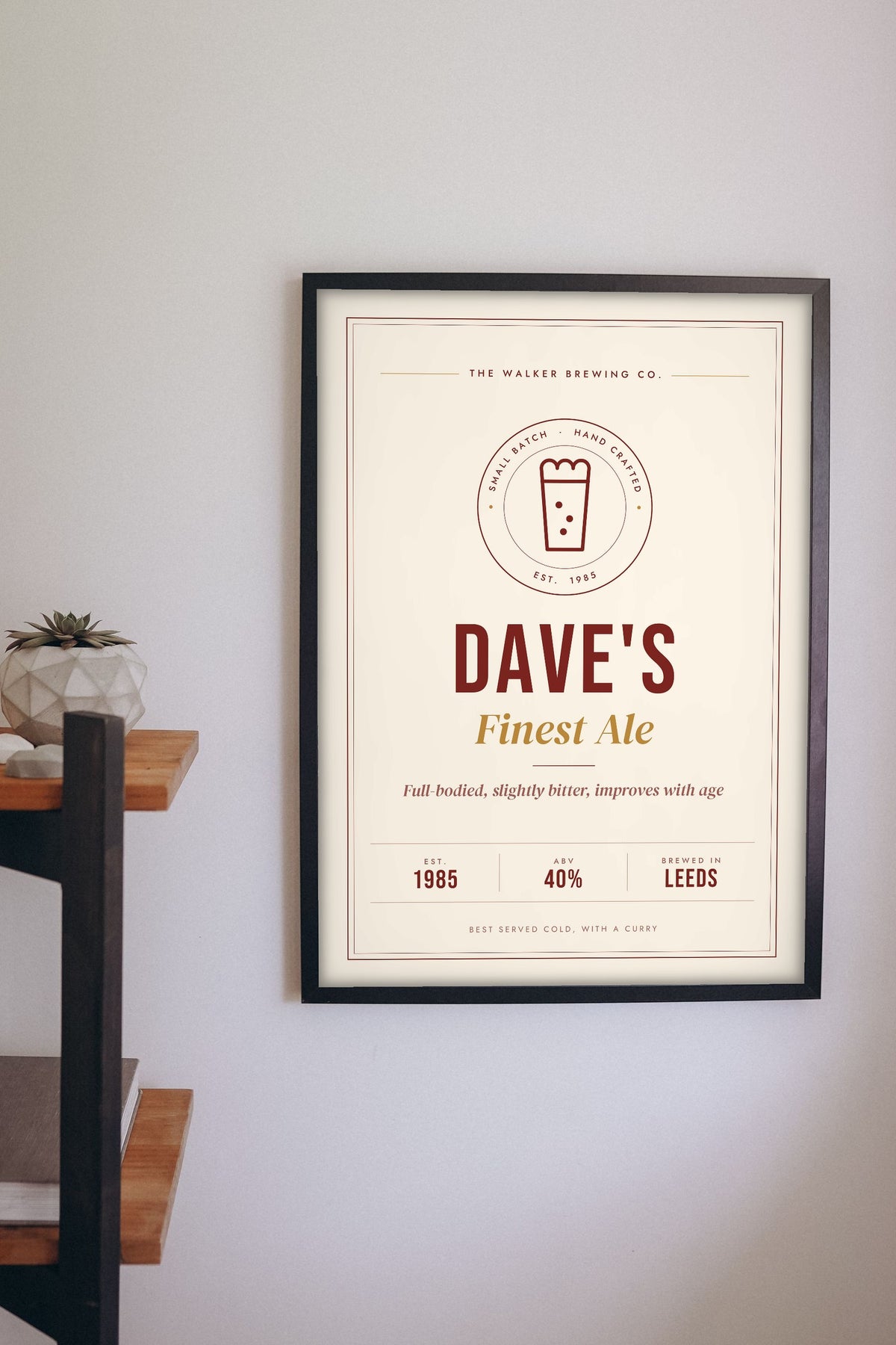 Personalised Beer Label Print - on the living room wall