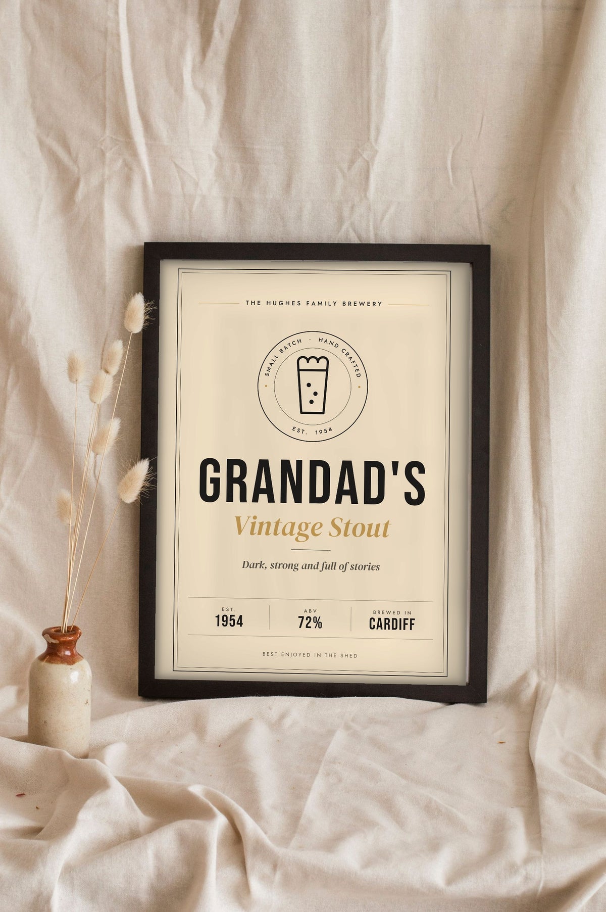 Personalised Beer Label Print - Grandad's vintage stout on kraft