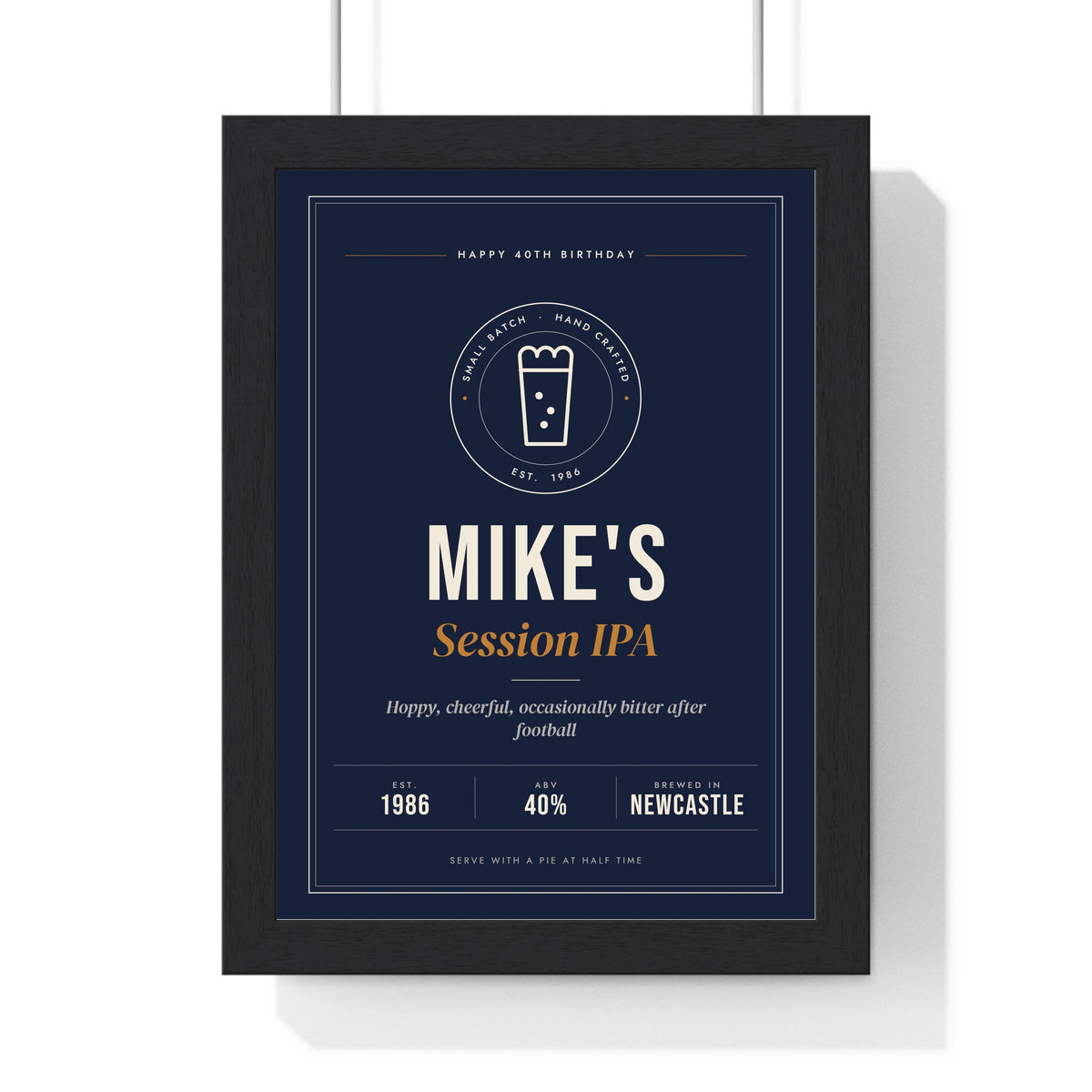 Personalised Beer Label Print - framed 40th birthday IPA version