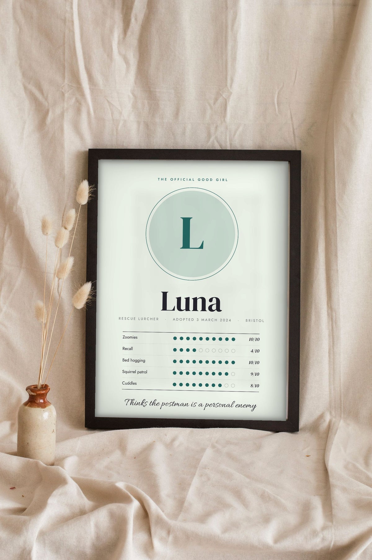 Personalised Dog Print with Name & Photo - Good Girl rescue version without a photo