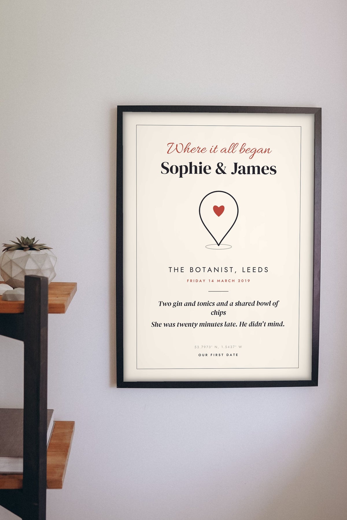 Personalised First Date Print - on the living room wall