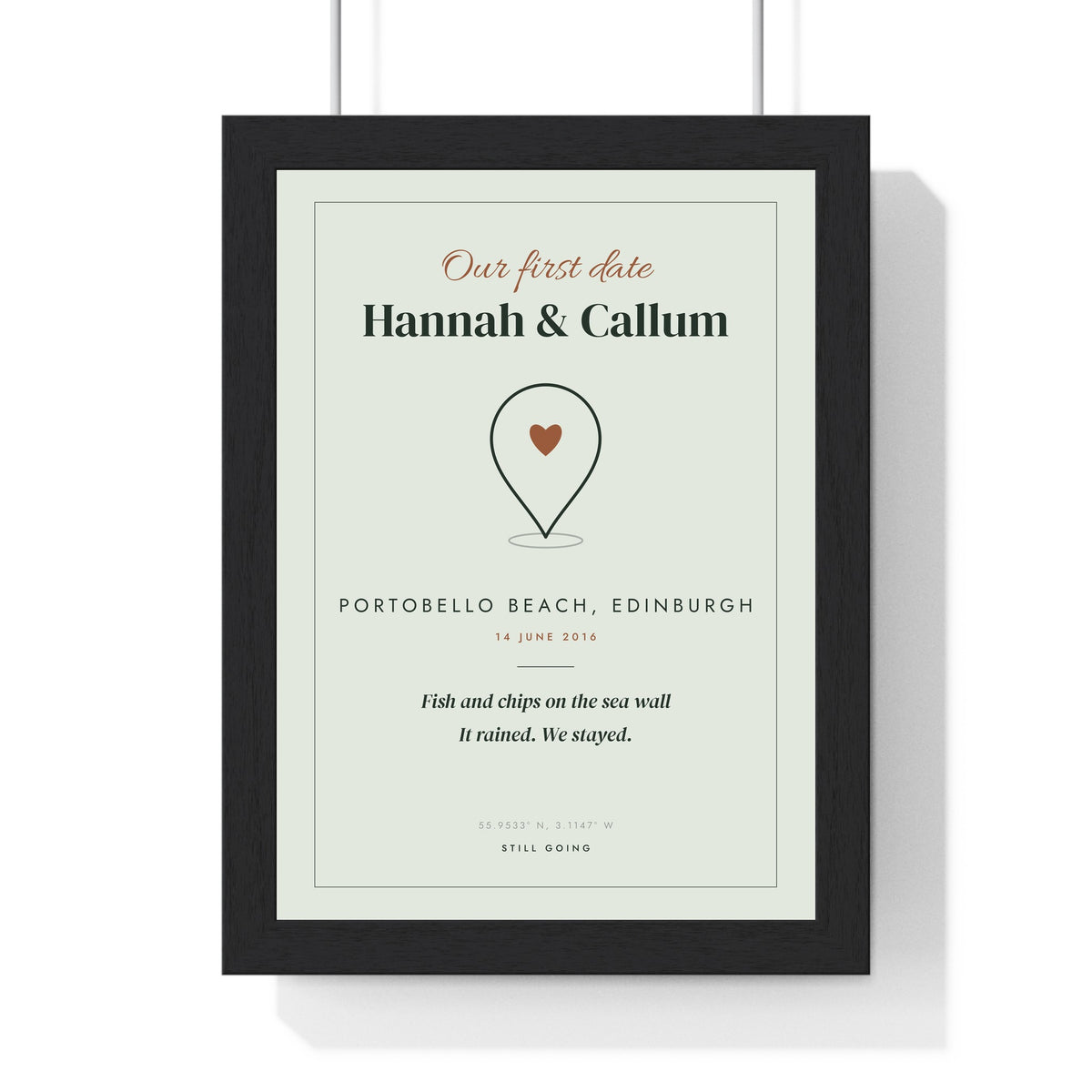 Personalised First Date Print - framed sage Edinburgh version