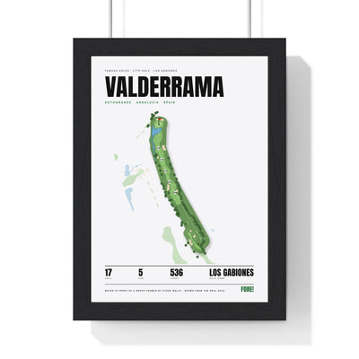 Valderrama 17th Hole White print framed in a black frame, ready to hang