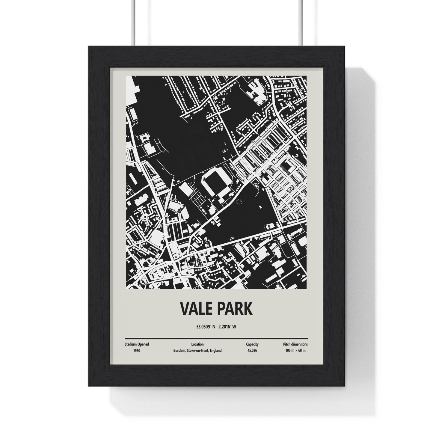 Framed Vale Park Stadium map print