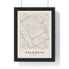 Valencia street map poster in cream, minimal city map print framed in a black frame
