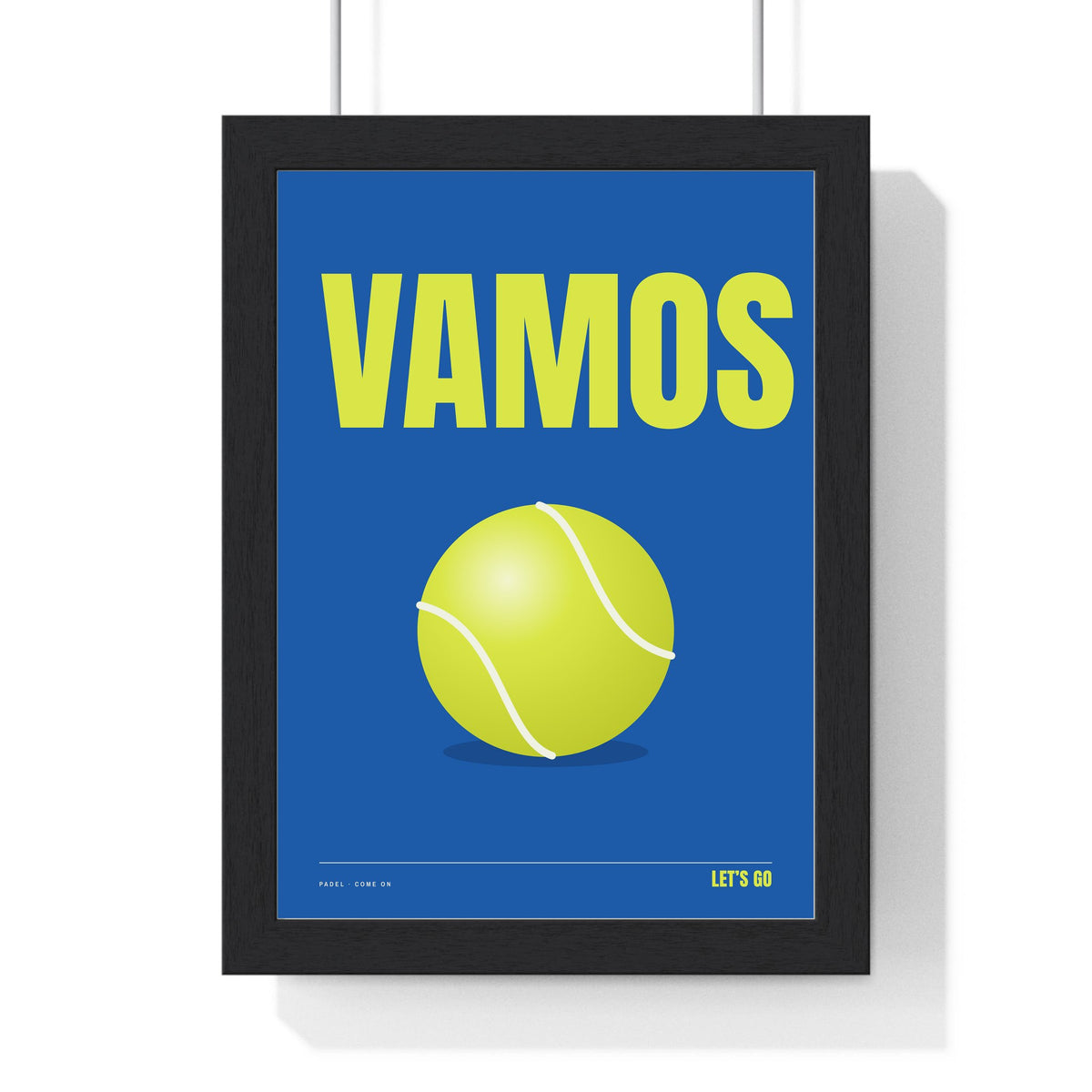 Vamos Padel print framed in a black frame, ready to hang