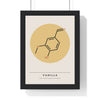 Vanillin Molecule print framed in a black frame, ready to hang