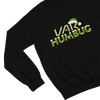 Black t-shirt with VAR Humbug Christmas Jumper Football Parody close-up