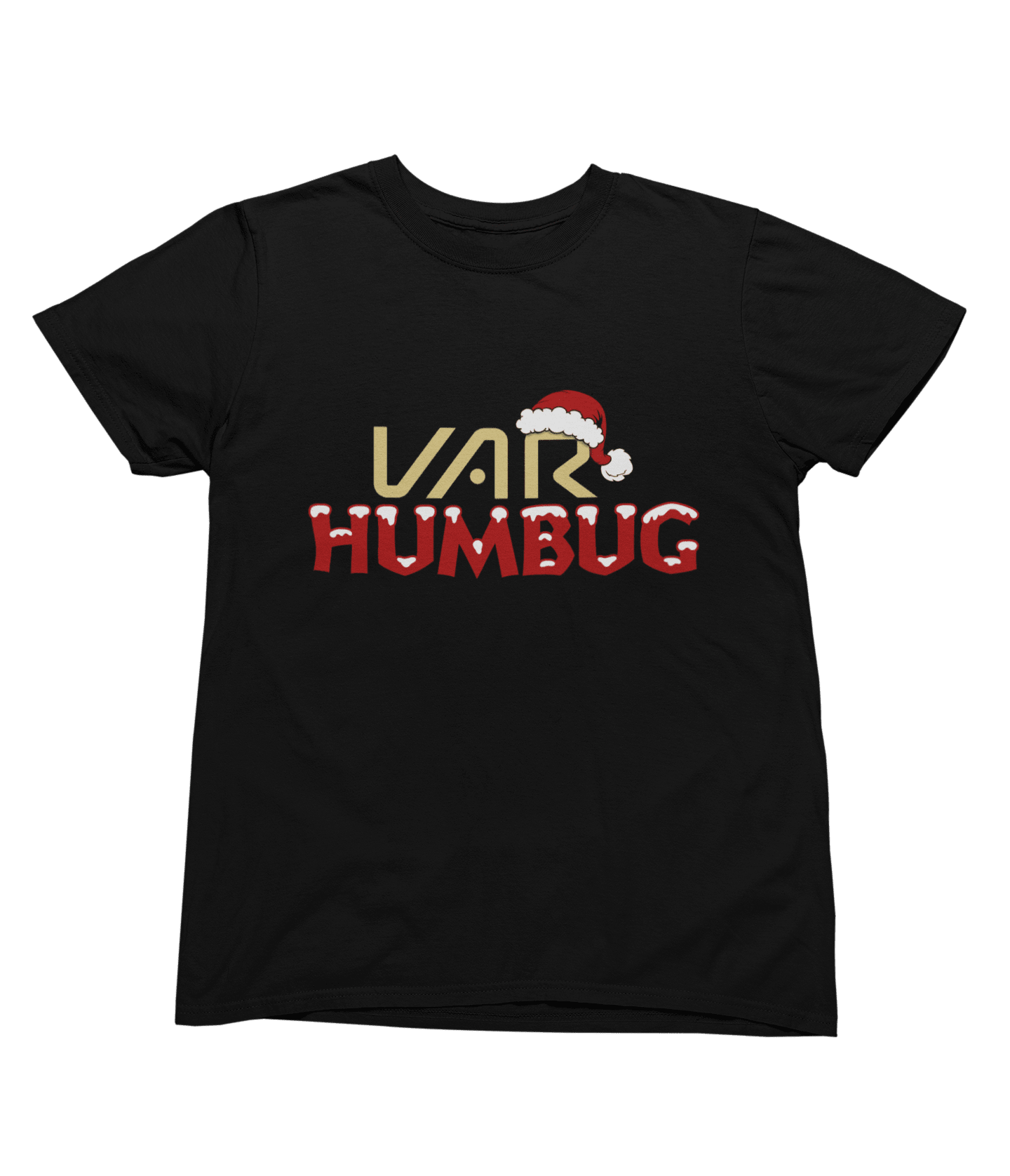 White t-shirt with VAR Humbug Christmas Jumper Football Parody wall display