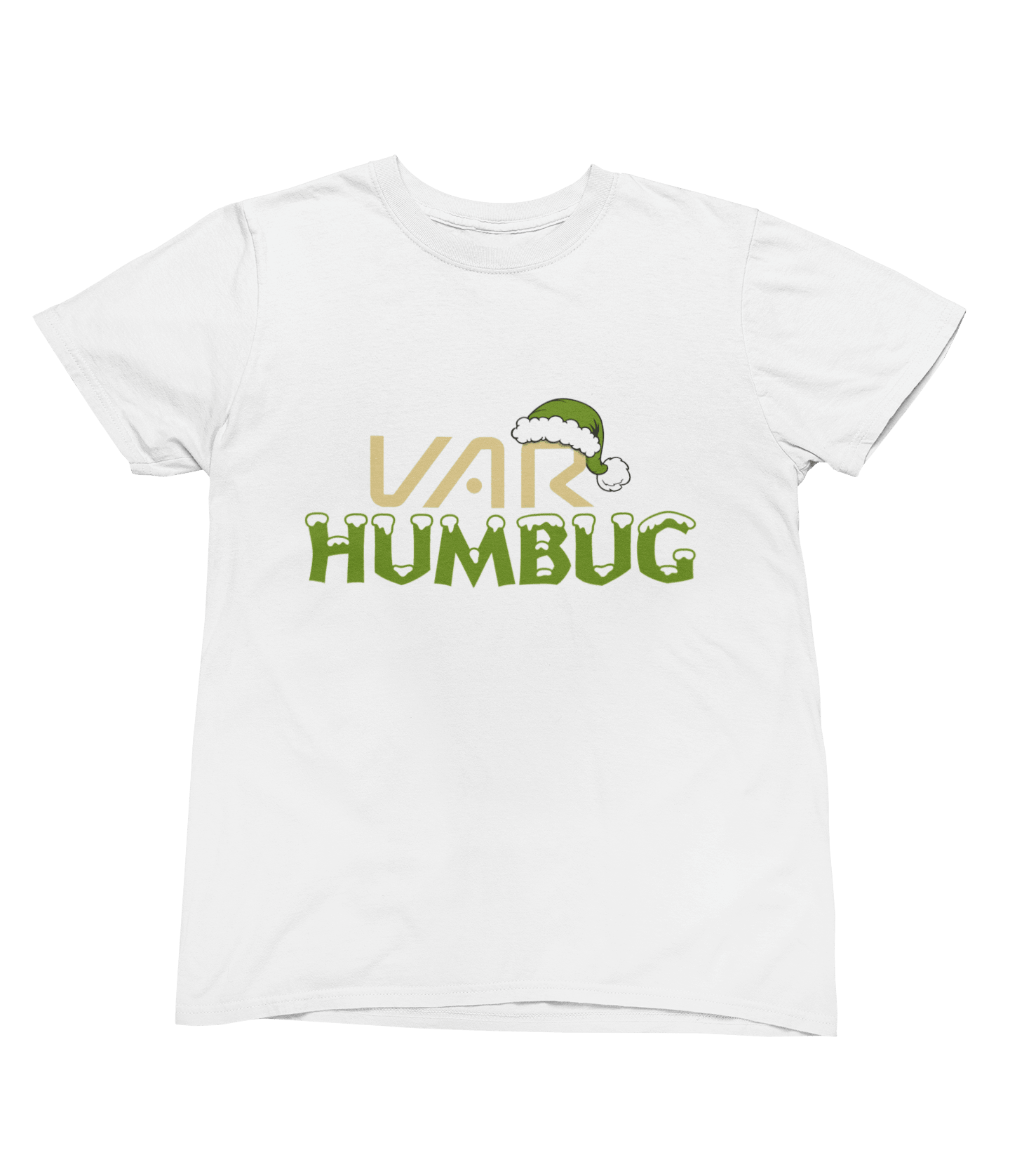 Black t-shirt with VAR Humbug Christmas Jumper Football Parody front view