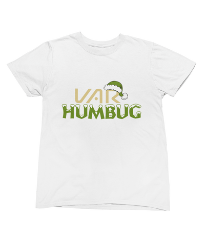Black t-shirt with VAR Humbug Christmas Jumper Football Parody front view