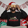 Black t-shirt with VAR Humbug Christmas Jumper Football Parody close-up