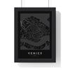 Venice street map poster in black, minimal city map print framed in a black frame