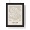 Venice street map poster in cream, minimal city map print framed in a black frame