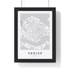 Venice street map poster in white, minimal city map print framed in a black frame