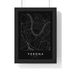 Verona street map poster in black, minimal city map print framed in a black frame