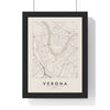 Verona street map poster in cream, minimal city map print framed in a black frame