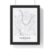 Verona street map poster in white, minimal city map print framed in a black frame