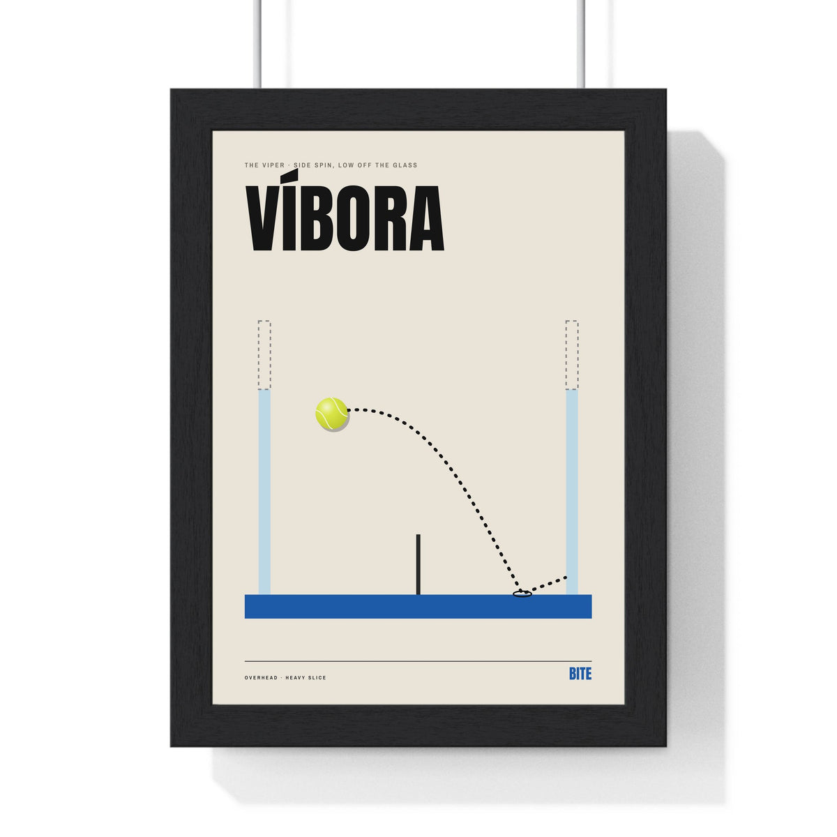 Víbora Padel print framed in a black frame, ready to hang
