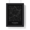 Vienna street map poster in black, minimal city map print framed in a black frame