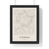 Vienna street map poster in cream, minimal city map print framed in a black frame