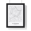 Vienna street map poster in white, minimal city map print framed in a black frame