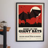 Vintage Horror Bat Poster - retro Halloween bat poster on a living room wall