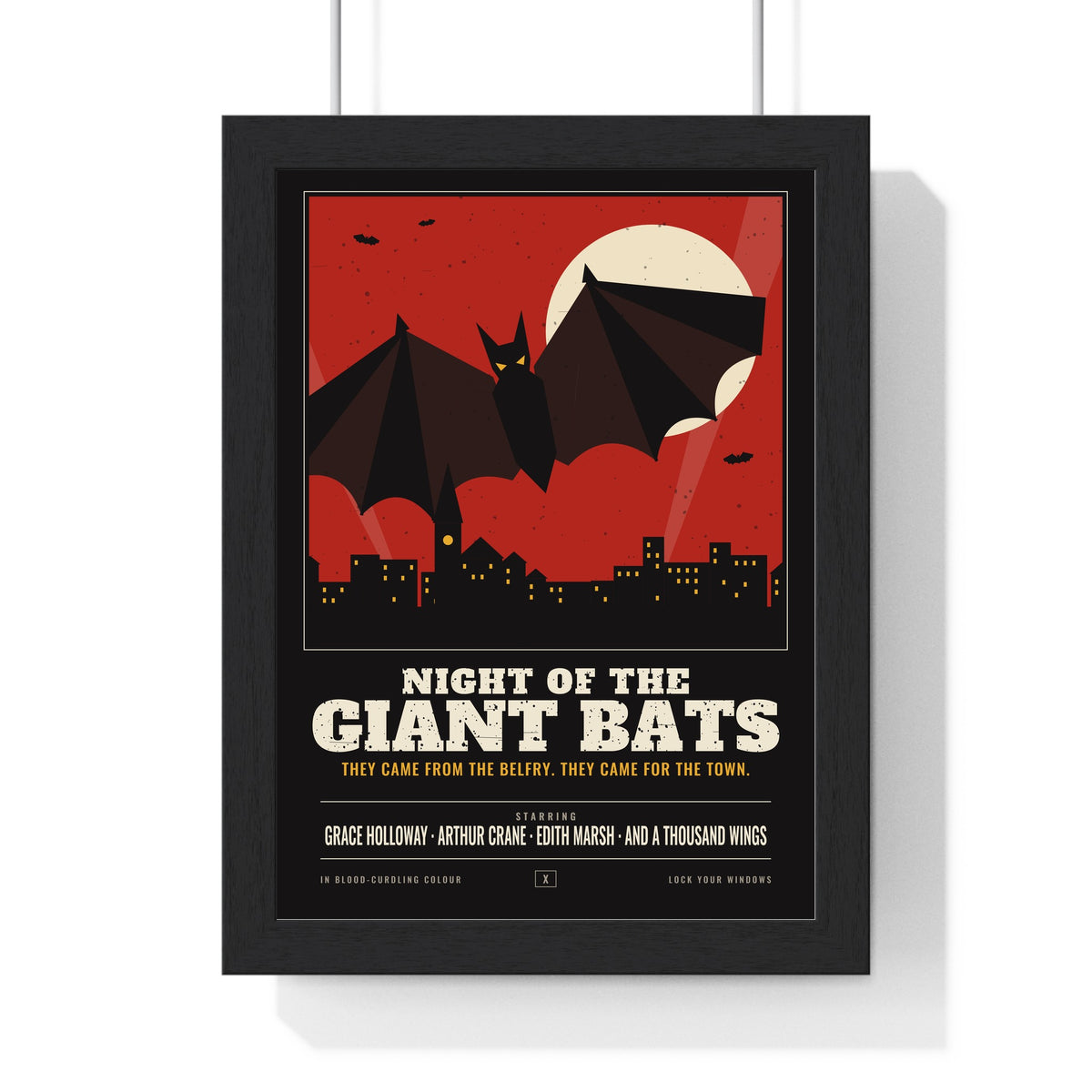 Vintage Horror Bat Poster - framed black version