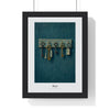 Vintage Keys Print framed in a black frame, ready to hang