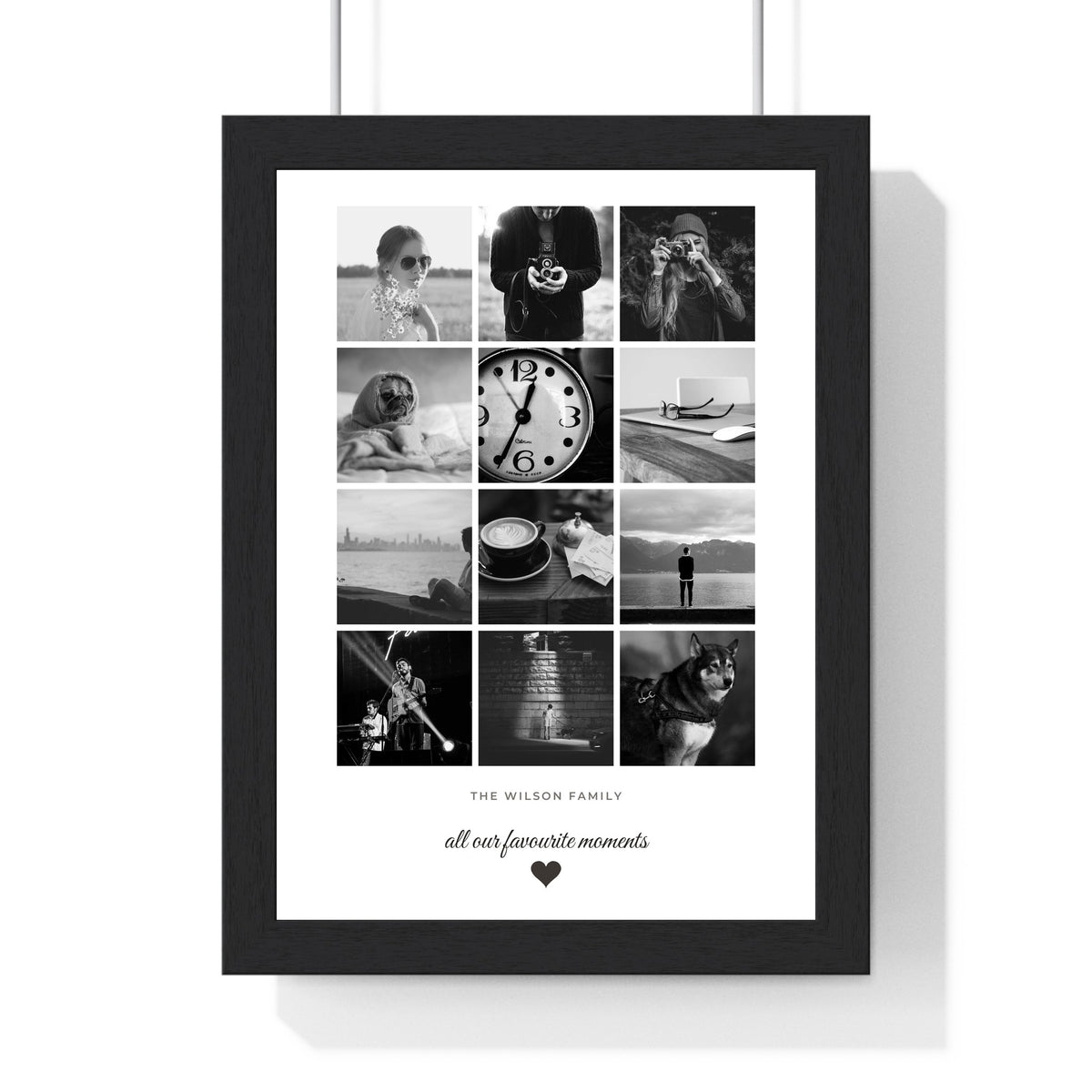 Personalised 12 photo grid collage print with custom heading and heart design