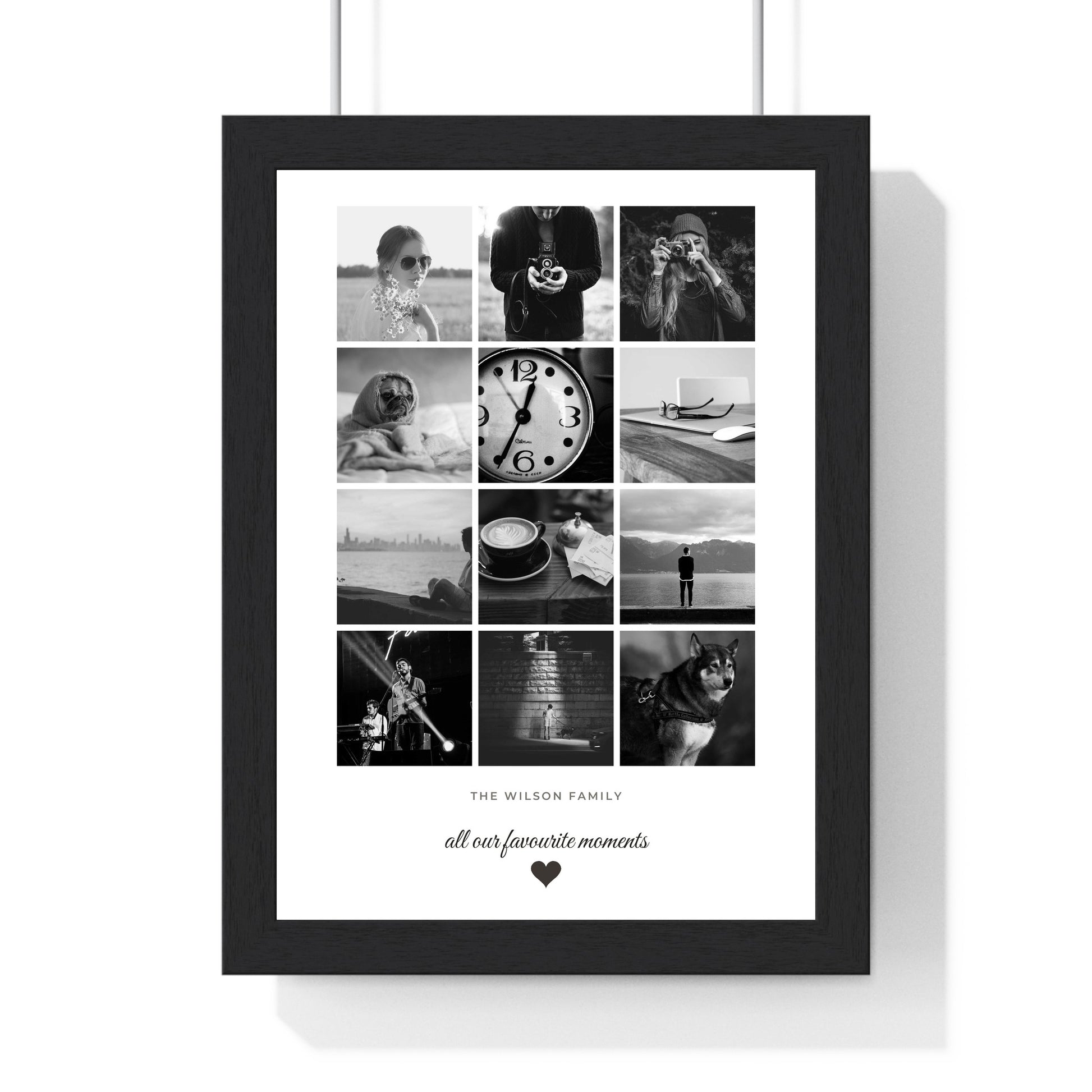Personalised 12 photo grid collage print with custom heading and heart design