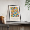 Voronoi Diagram print framed and leaning on a sideboard
