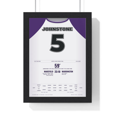 Wakefield Trinity Super League Grand Final 2026 Poster - Tom Johnstone 5 Old Trafford Rugby Print framed in a black frame, ready to hang