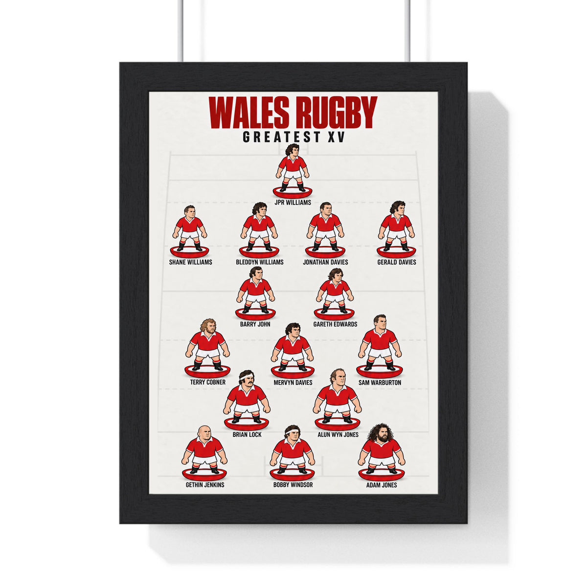 Wales Rugby Greatest XV print in a black frame